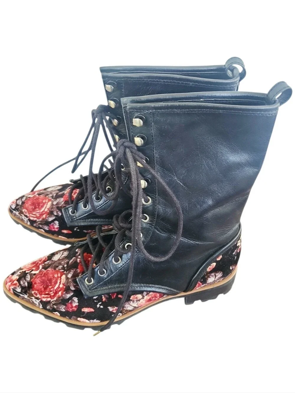 NWT Luxury Rebel Gretchen Vegan Floral Velvet Lace Up Point Toe Boots Sz 7 - Picture 9 of 15